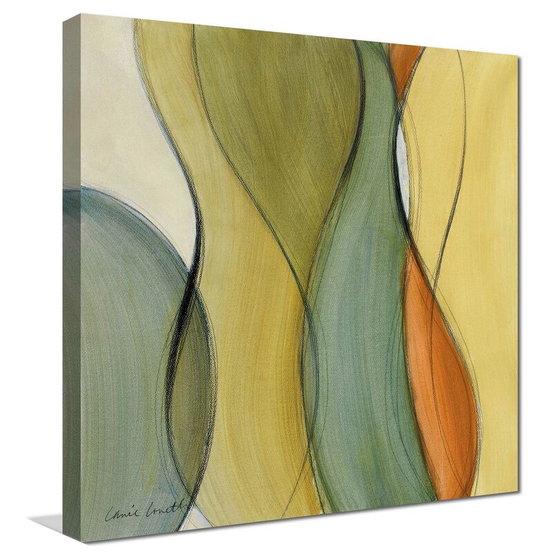 Abstract Oil Painting with Flowing Lines in Green and Orange Tones