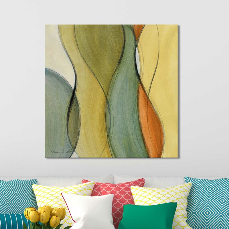Abstract Oil Painting with Flowing Lines in Green and Orange Tones