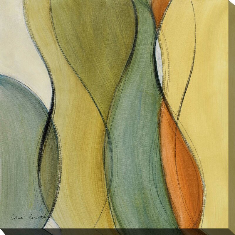 Abstract Oil Painting with Flowing Lines in Green and Orange Tones