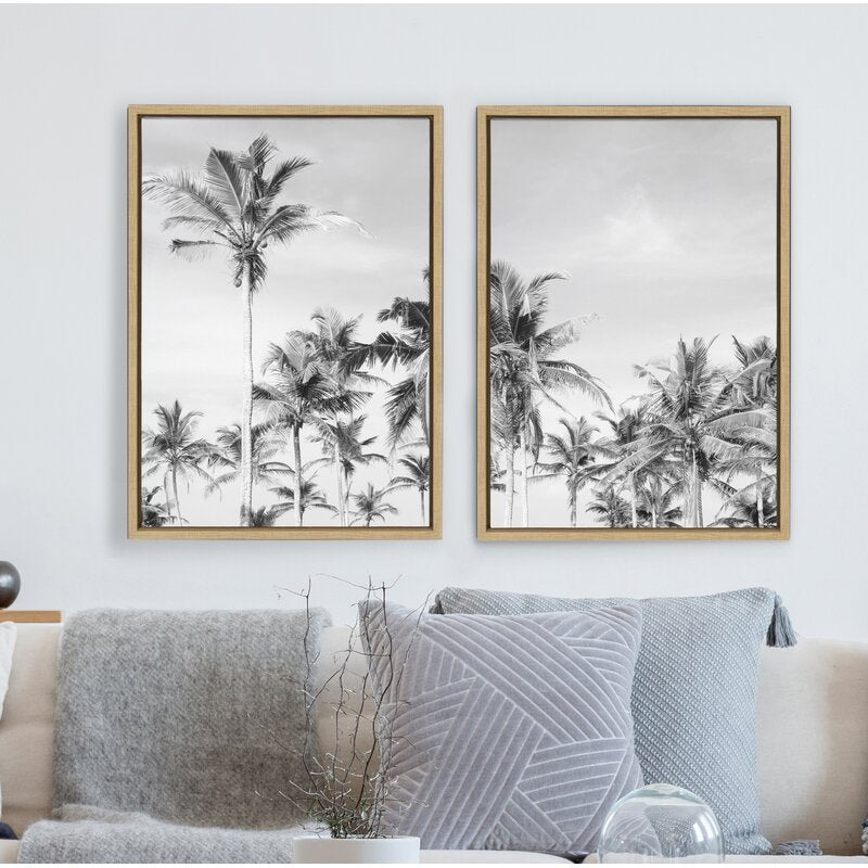 Black and White Coastal Palm Tree Duo for Beach-Inspired Decor