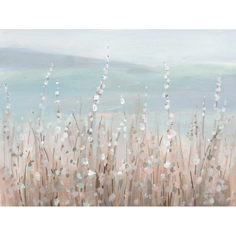 Serene Coastal Landscape with Morning Blooms in Soft Pastel Colors