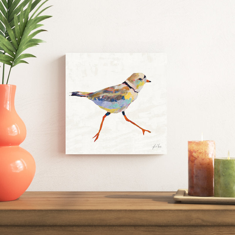 Coastal Plover Oil Painting on Linen - Colorful Bird Art