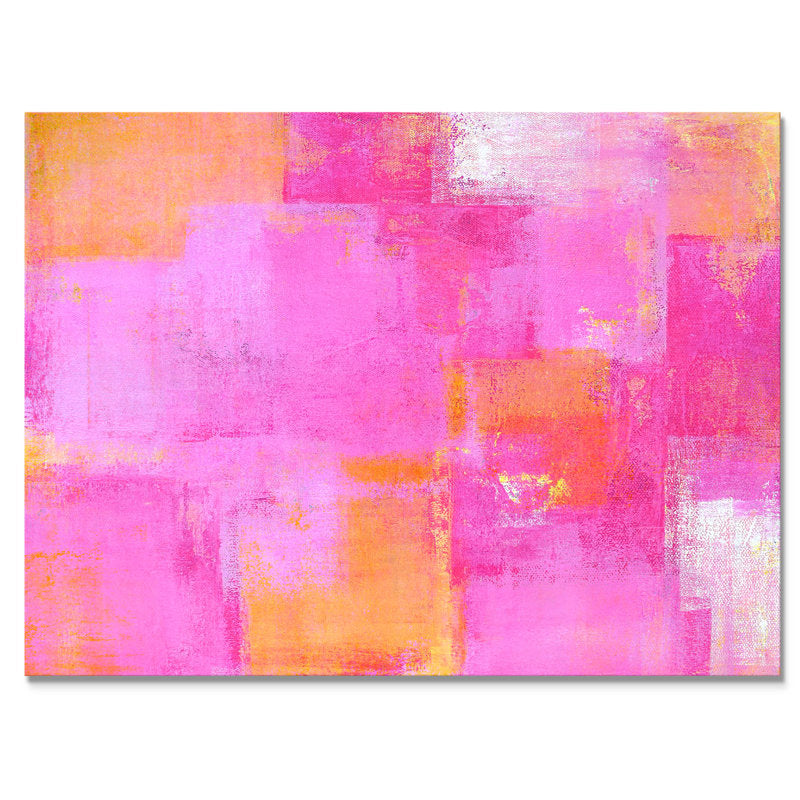 Vibrant Abstract Oil Painting in Pink and Gold Tones for Modern Home Decor