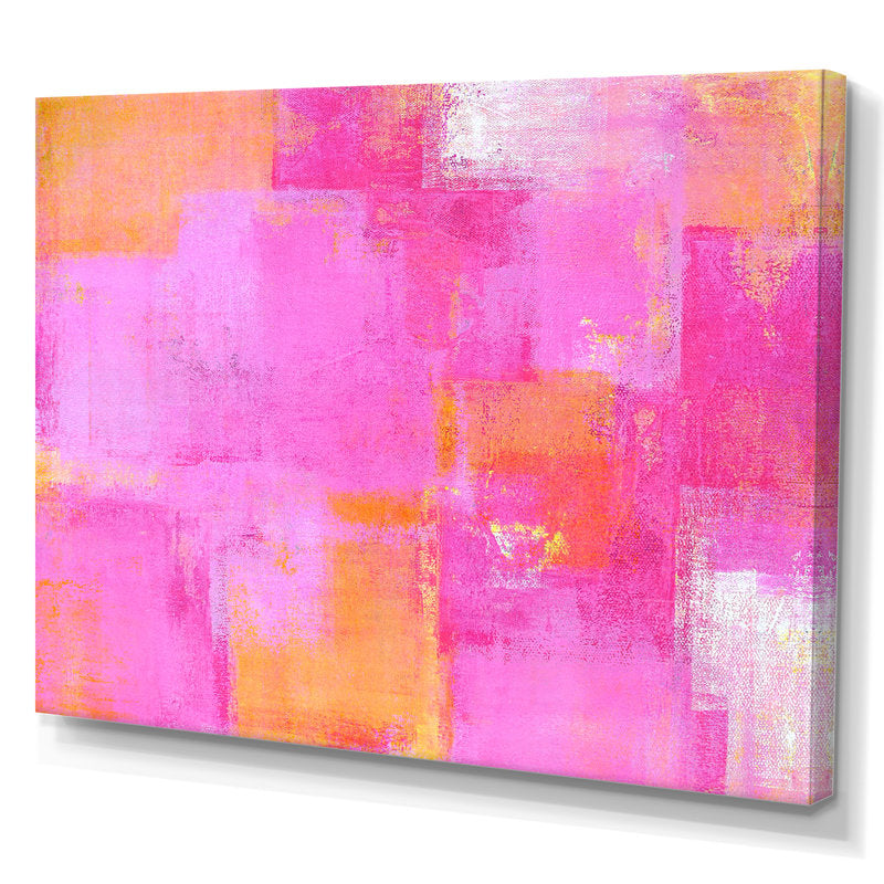 Vibrant Abstract Oil Painting in Pink and Gold Tones for Modern Home Decor