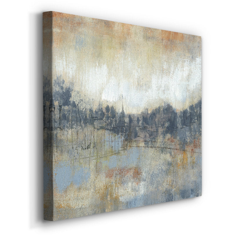 Serene Abstract Landscape Oil Painting in Cool Gray and Earth Tones