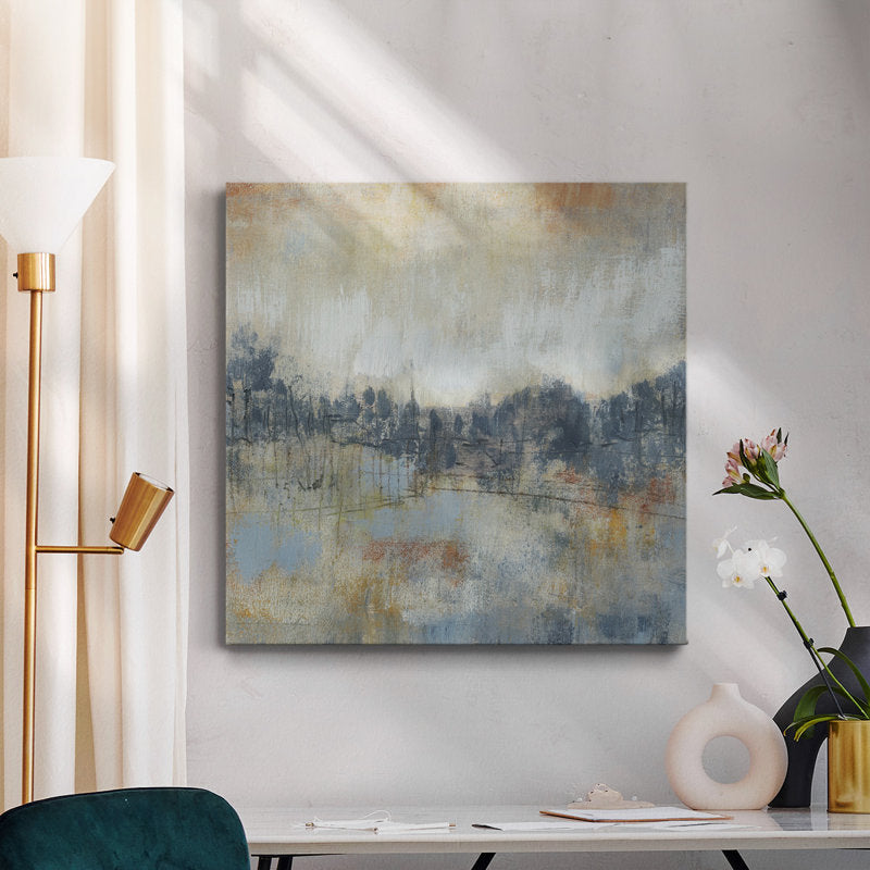 Serene Abstract Landscape Oil Painting in Cool Gray and Earth Tones