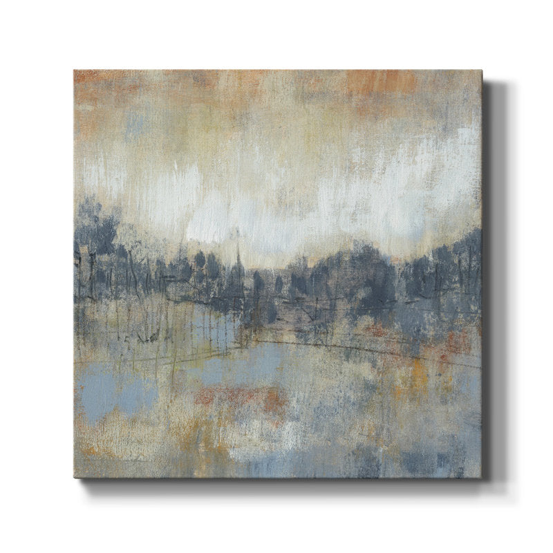 Serene Abstract Landscape Oil Painting in Cool Gray and Earth Tones