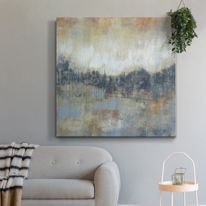 Serene Abstract Landscape Oil Painting in Cool Gray and Earth Tones