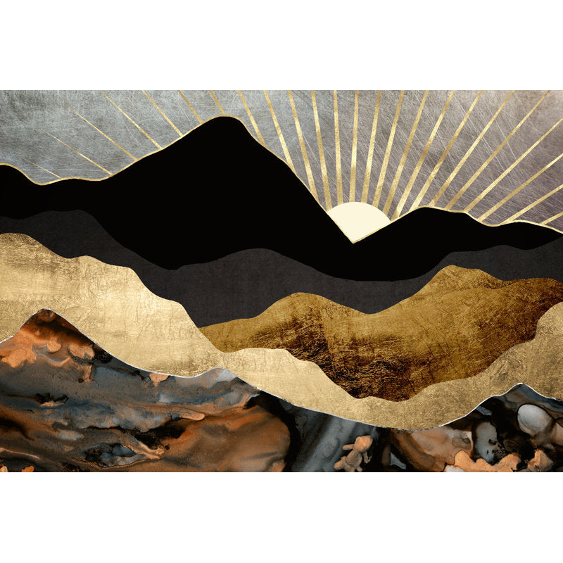 Stunning Gold and Copper Mountain Landscape Oil Painting for Home Decor