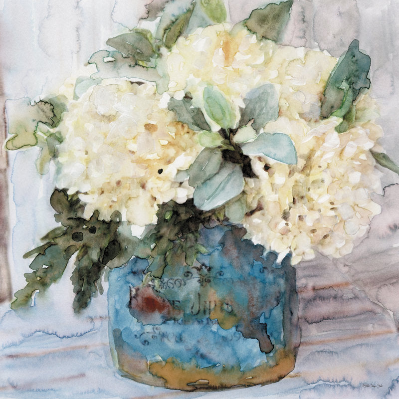Charming Country Flower Arrangement in Rustic Blue Vase