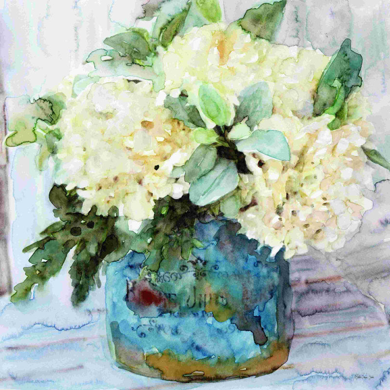 Charming Country Flower Arrangement in Rustic Blue Vase