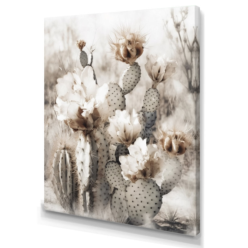 Elegant Cream Desert Cactus Oil Painting for Modern Home Decor