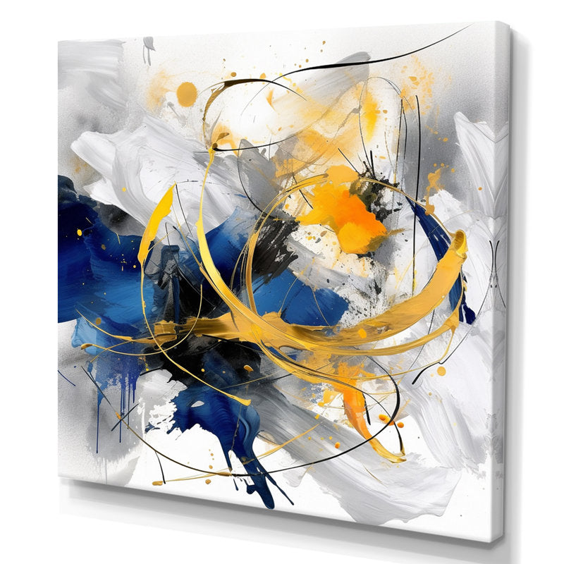 Dynamic Blue and Gold Abstract Oil Painting for Modern Wall Art Decor