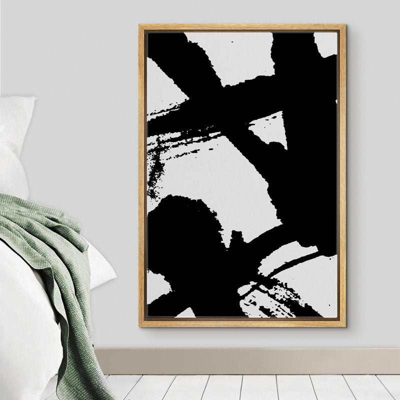 Dynamic Black and White Abstract Oil Painting with Bold Brush Strokes