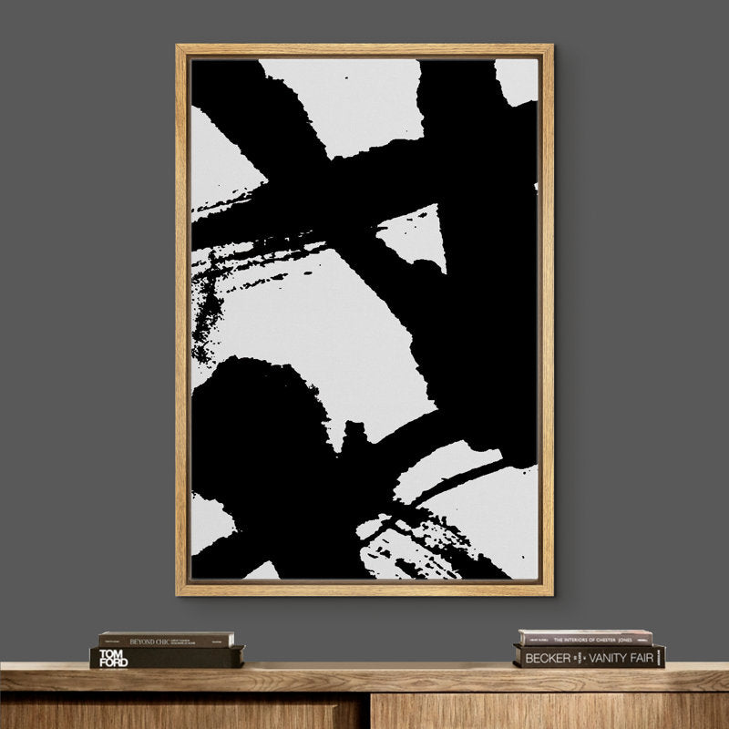 Dynamic Black and White Abstract Oil Painting with Bold Brush Strokes