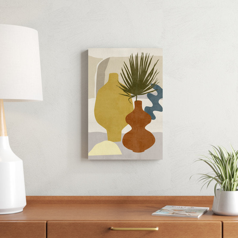 Abstract Oil Painting of Colorful Vases and Greenery