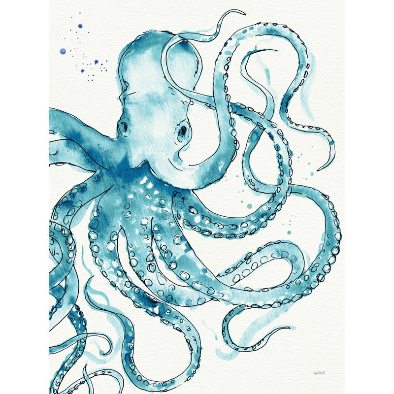 Teal Octopus Oil Painting - Stunning Deep Sea Ocean Artwork