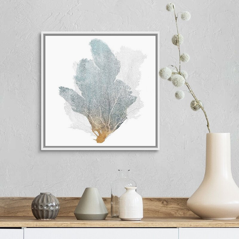 Elegant Coral Art Print in Soft Blue and Gold Tones for Modern Decor