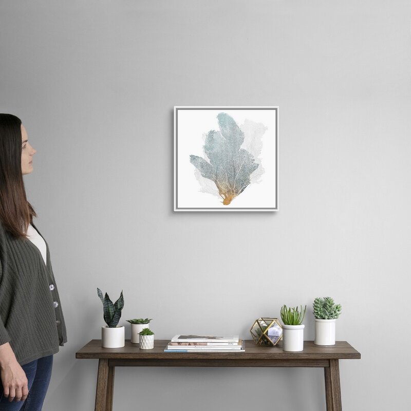 Elegant Coral Art Print in Soft Blue and Gold Tones for Modern Decor