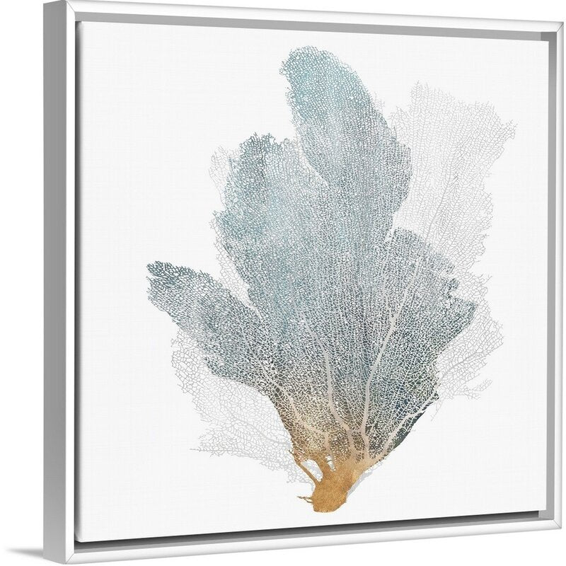 Elegant Coral Art Print in Soft Blue and Gold Tones for Modern Decor