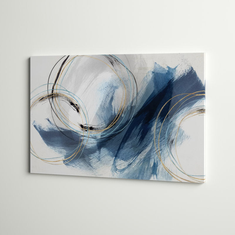 Abstract Blue Waves with Gold Accents - Modern Oil Painting Decor