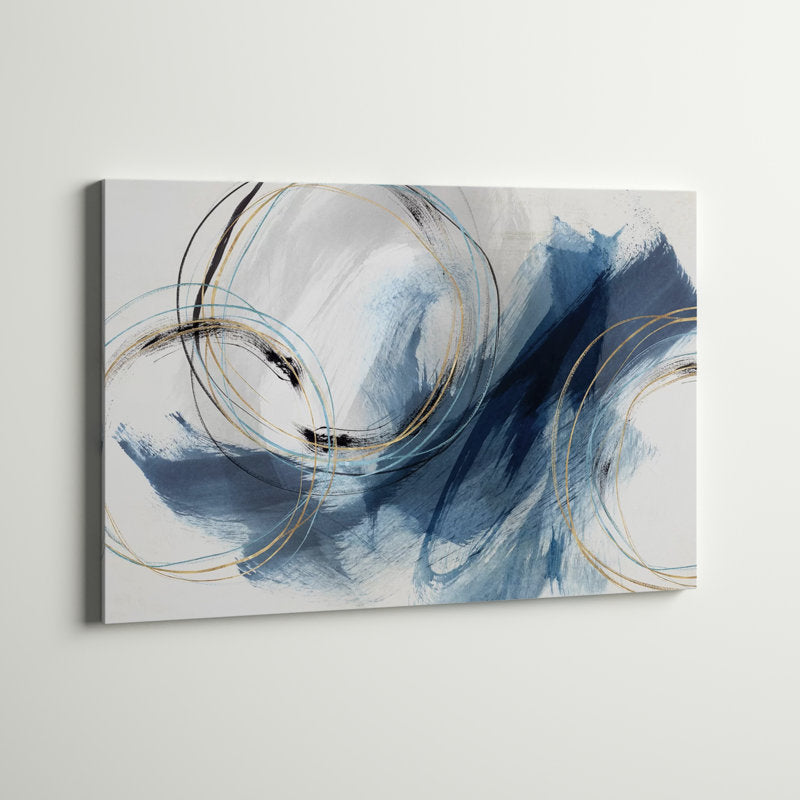Abstract Blue Waves with Gold Accents - Modern Oil Painting Decor