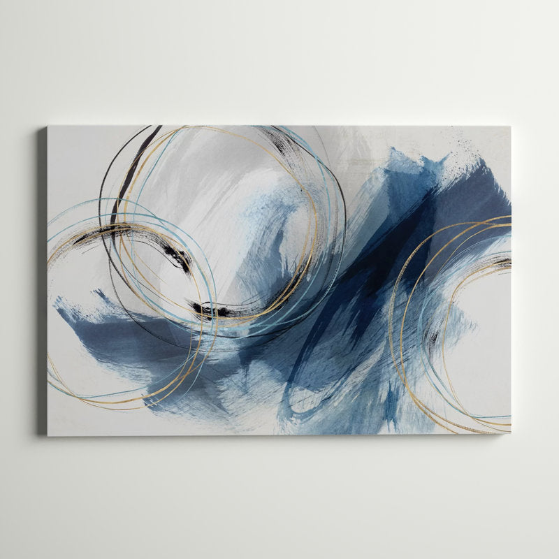 Abstract Blue Waves with Gold Accents - Modern Oil Painting Decor