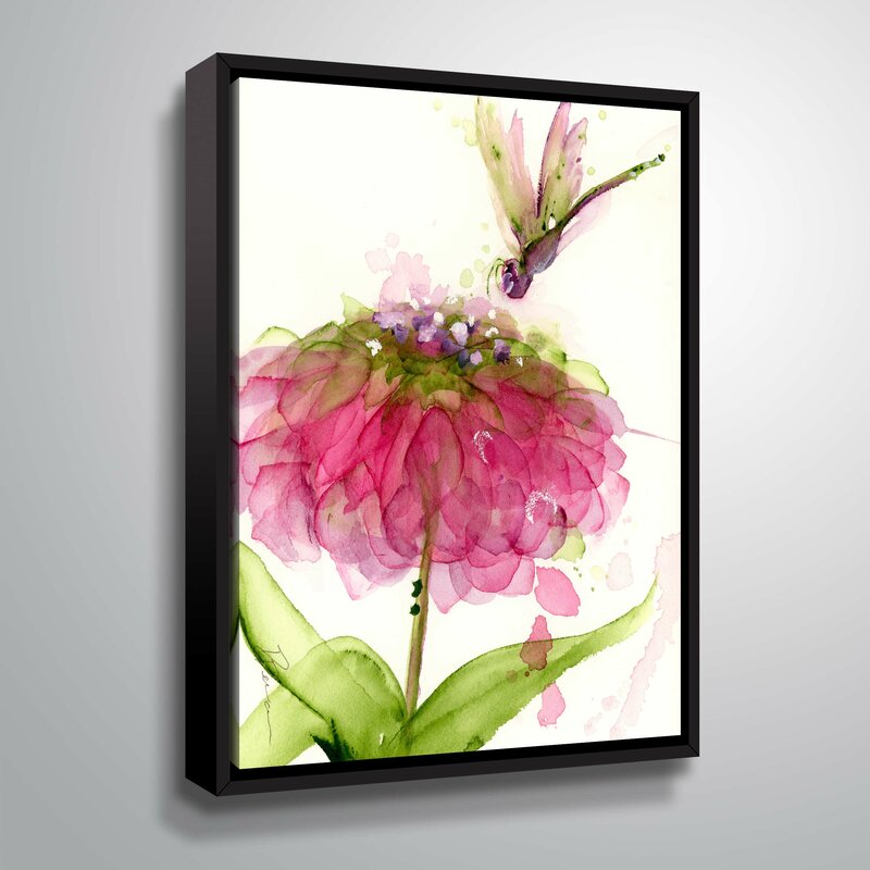 Beautiful Dragonfly Over Vibrant Zinnia Flower Oil Painting