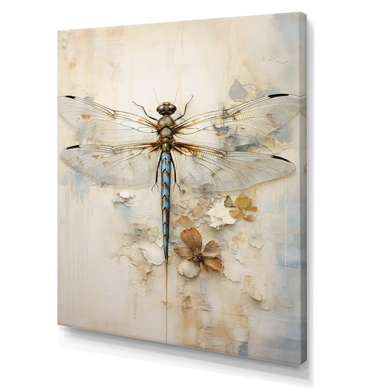 Stunning Dragonfly Oil Painting with Delicate Floral Accents for Elegant Decor