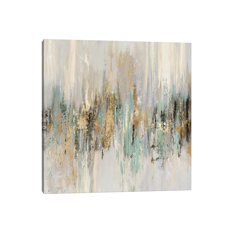 Abstract Gold and Aqua Oil Painting for Elegant Home Decor