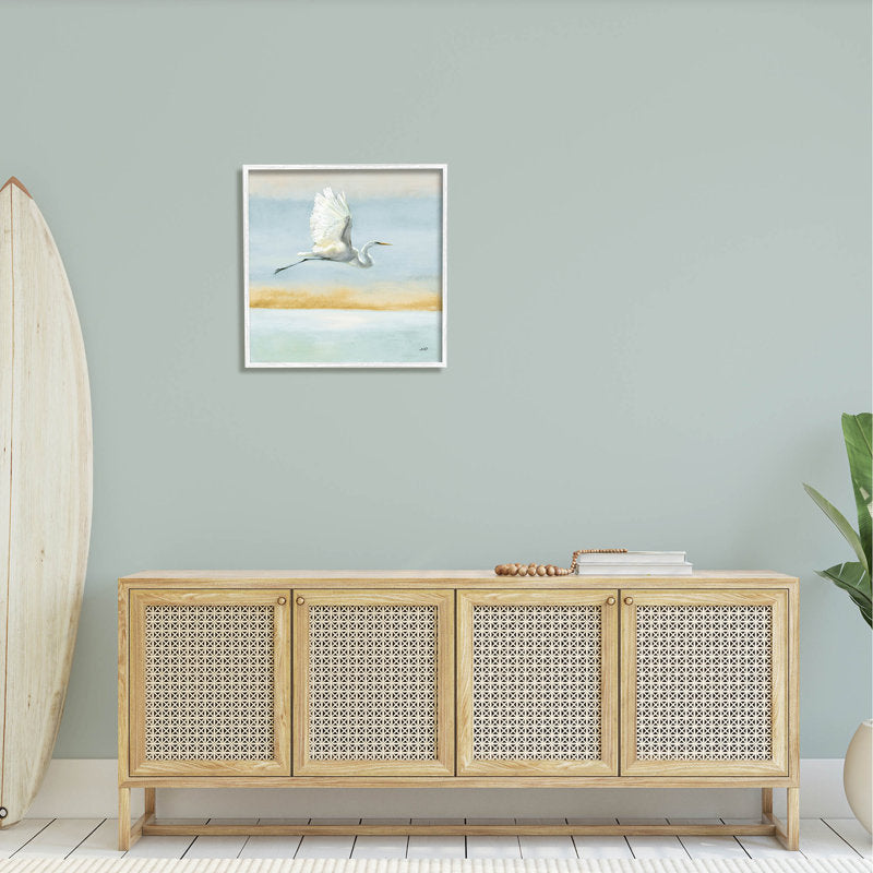 Elegant Egret Soaring Over Tranquil Ocean Breeze - Stunning Oil Painting