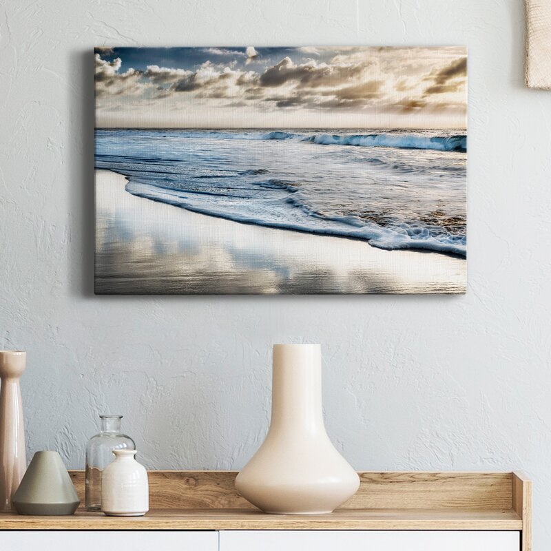 Tranquil Ocean Waves Under a Sunny Sky - Serene Coastal Oil Painting