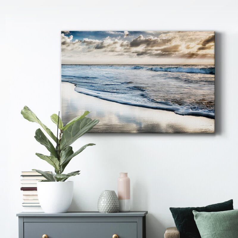 Tranquil Ocean Waves Under a Sunny Sky - Serene Coastal Oil Painting