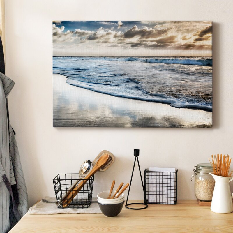 Tranquil Ocean Waves Under a Sunny Sky - Serene Coastal Oil Painting
