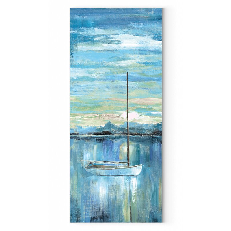 Serene Seascape Sunset with Sailboat and Calm Waters