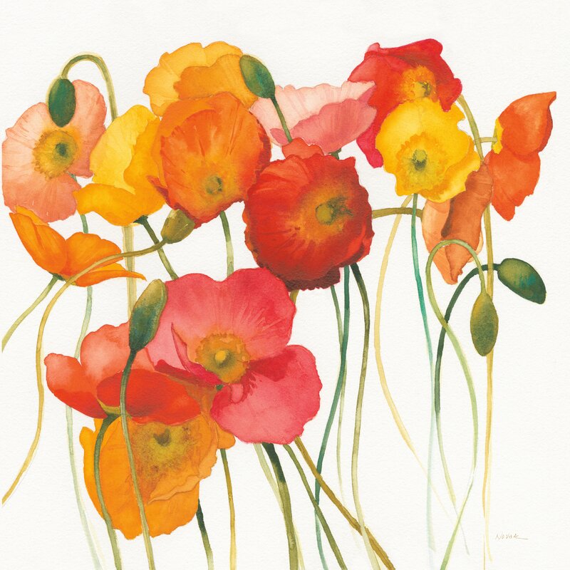 Vibrant Floral Abstract Oil Painting of Poppies