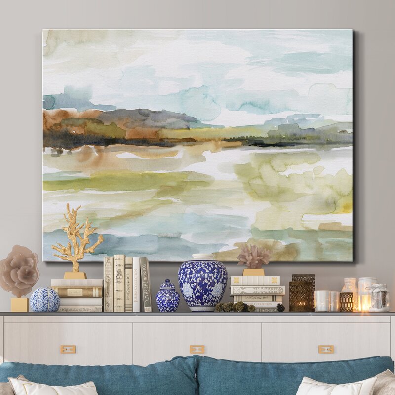 Tranquil Landscape Oil Painting - Serene Waters and Soft Skies Artwork