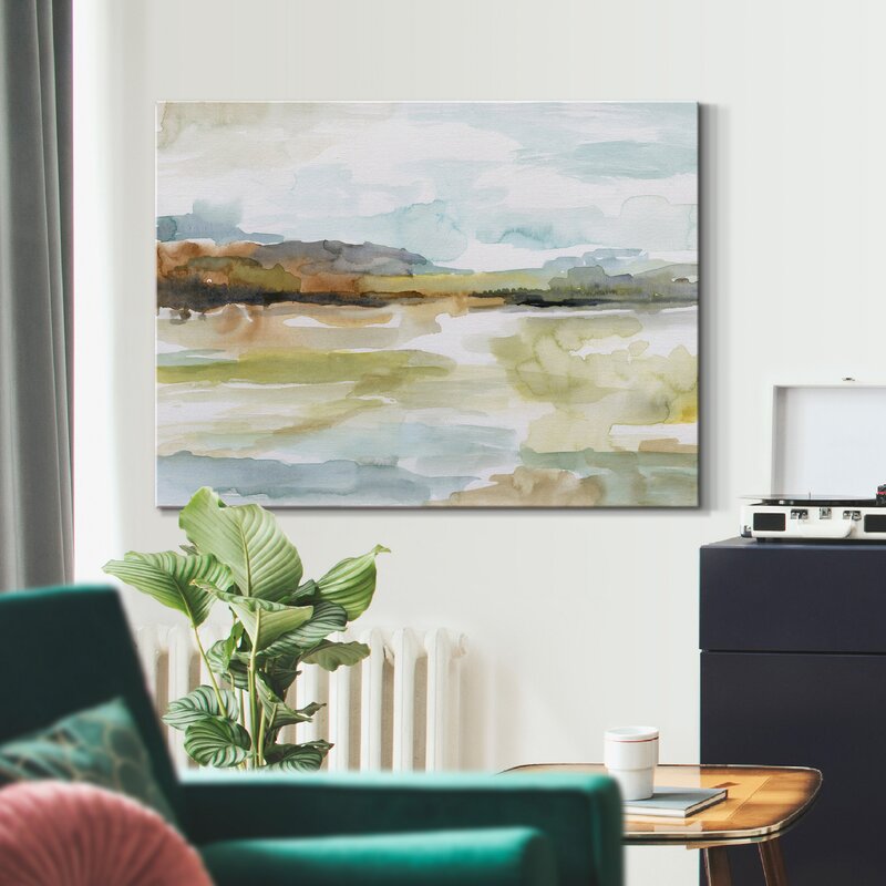 Tranquil Landscape Oil Painting - Serene Waters and Soft Skies Artwork