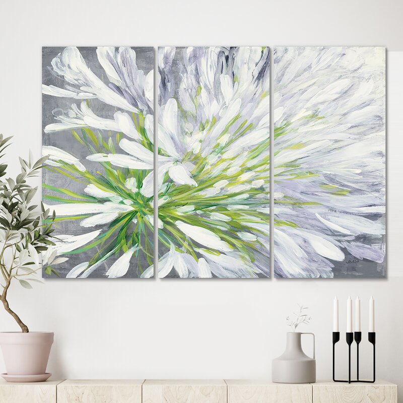 Vibrant Cleome Flower Triptych Oil Painting for Modern Home Decor
