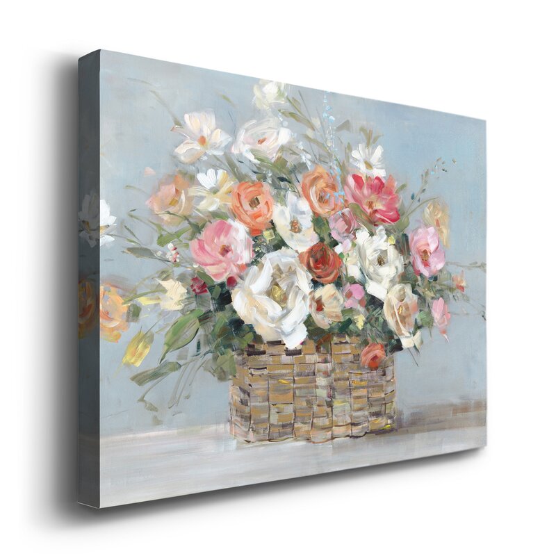 Vibrant Floral Oil Painting in Woven Basket - Brighten Your Home Décor