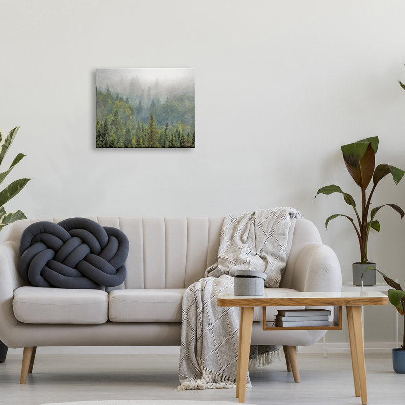 Misty Pine Forest - Serene Mountain Landscape Oil Painting Decor