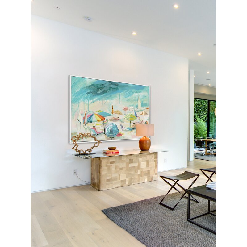 Charming French Riviera Beach Scene Oil Painting Print for Coastal Decor