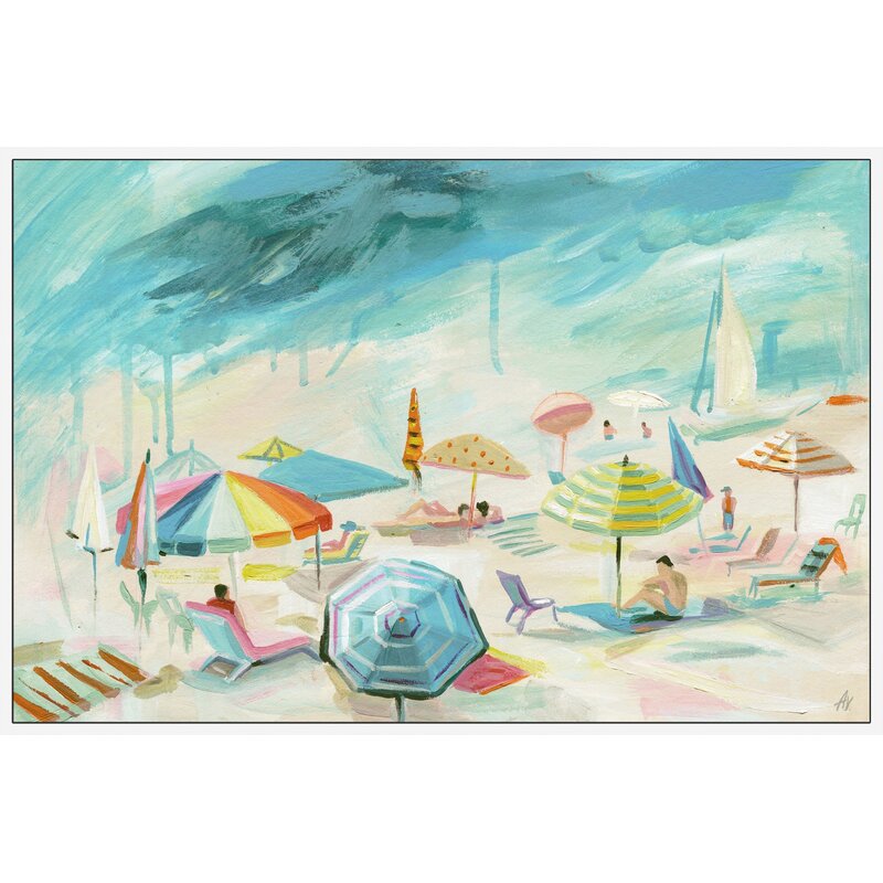 Charming French Riviera Beach Scene Oil Painting Print for Coastal Decor