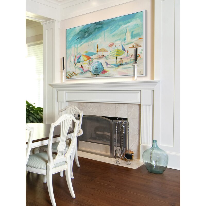 Charming French Riviera Beach Scene Oil Painting Print for Coastal Decor