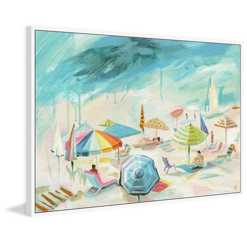 Charming French Riviera Beach Scene Oil Painting Print for Coastal Decor