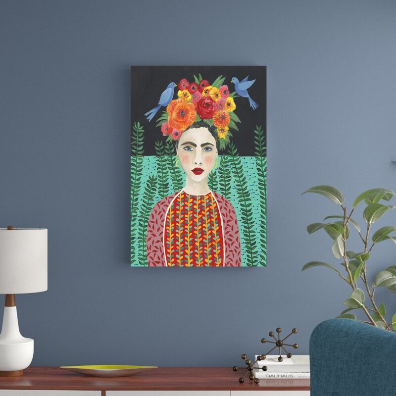 Vibrant Frida Kahlo Inspired Floral Headdress Oil Painting