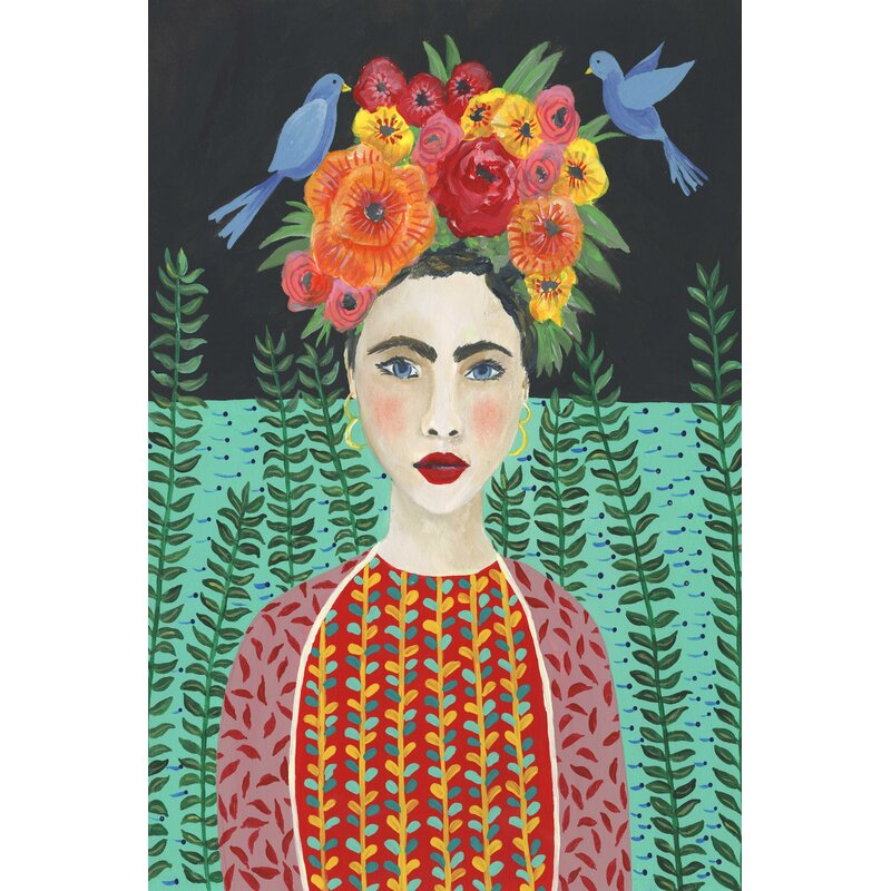 Vibrant Frida Kahlo Inspired Floral Headdress Oil Painting