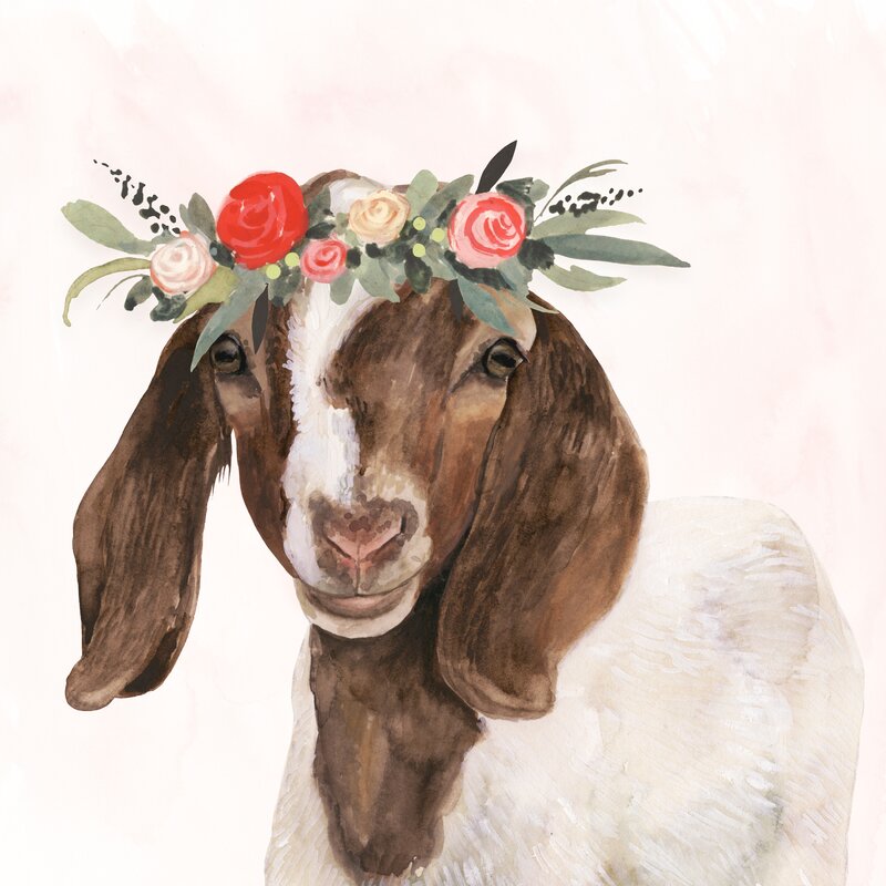 Charming Floral Goat Portrait Oil Painting for Cozy Home Decor