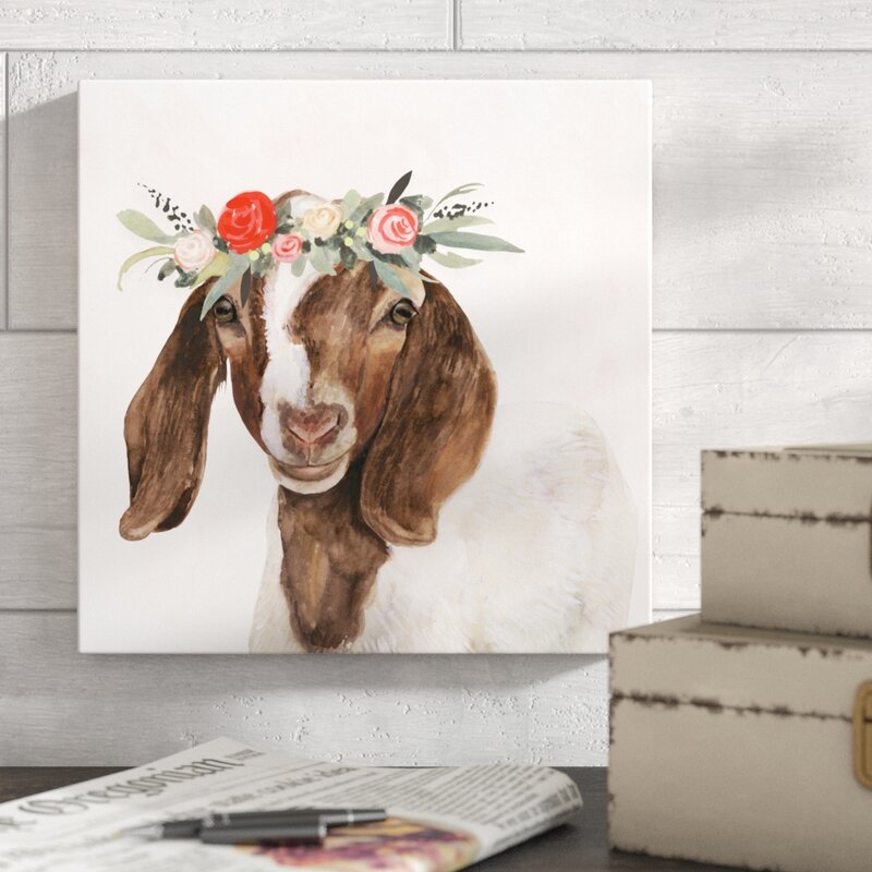 Charming Floral Goat Portrait Oil Painting for Cozy Home Decor