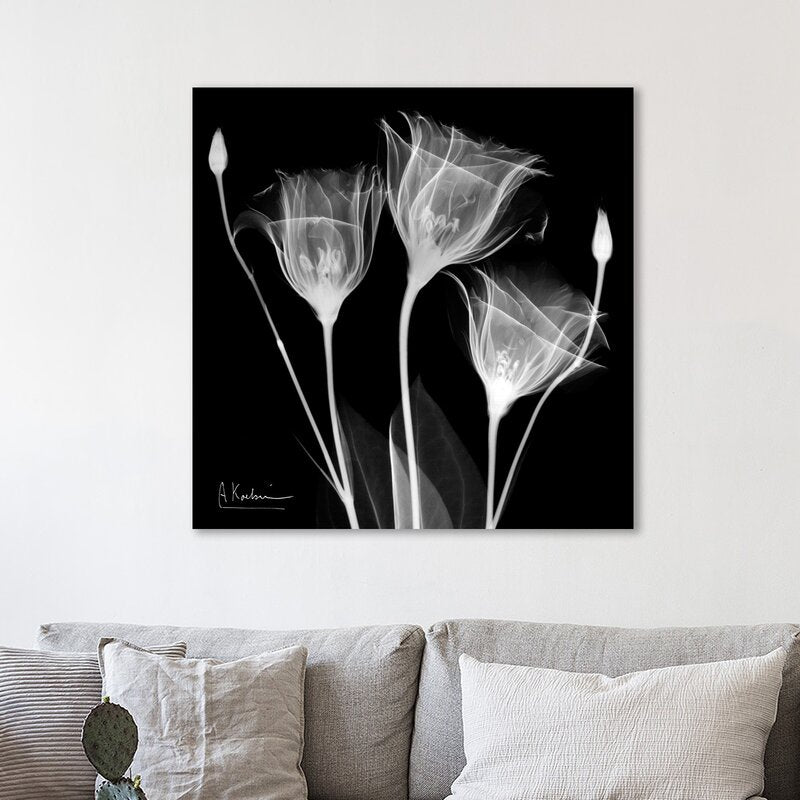 Elegant Gentian Flowers: Contemporary Black and White Oil Painting